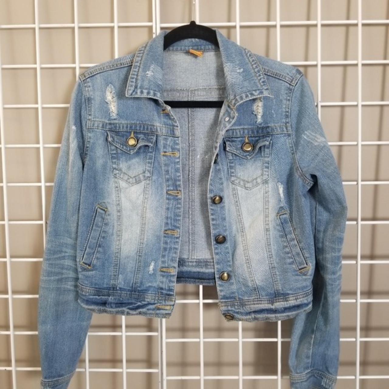 JOU JOU Distressed CROP Denim Jean Jacket SO on... - Depop