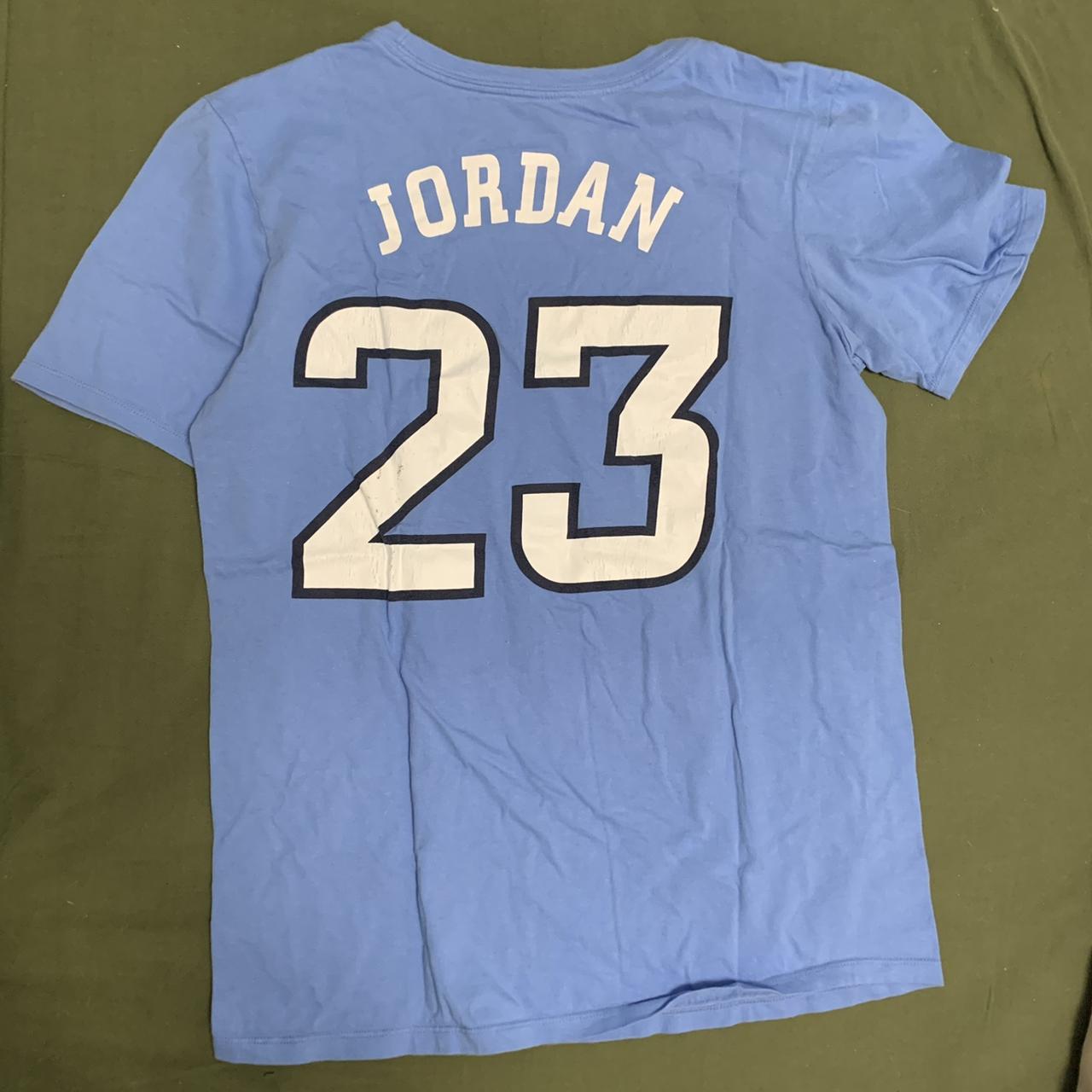 Jordan Men's Blue and White T-shirt | Depop