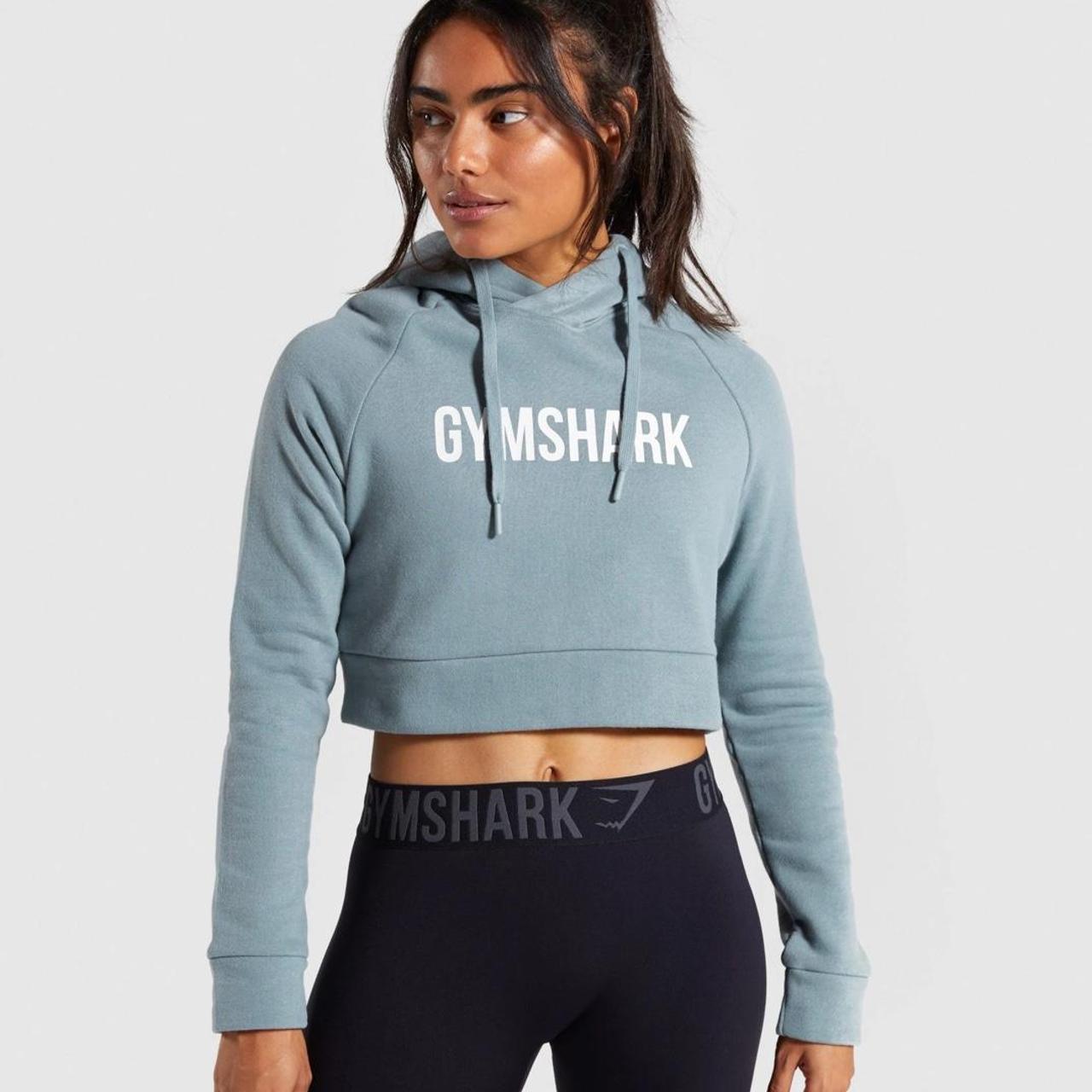 GYMSHARK, CROPPED CREST HOODIE, TURQUOISE
