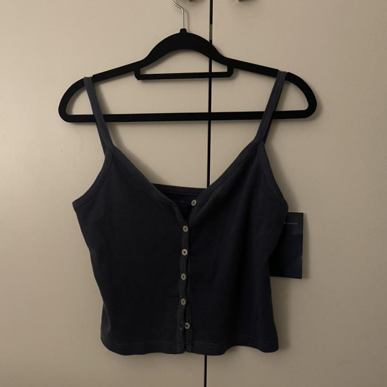 Brandy Melville navy button up cropped cami top... Depop