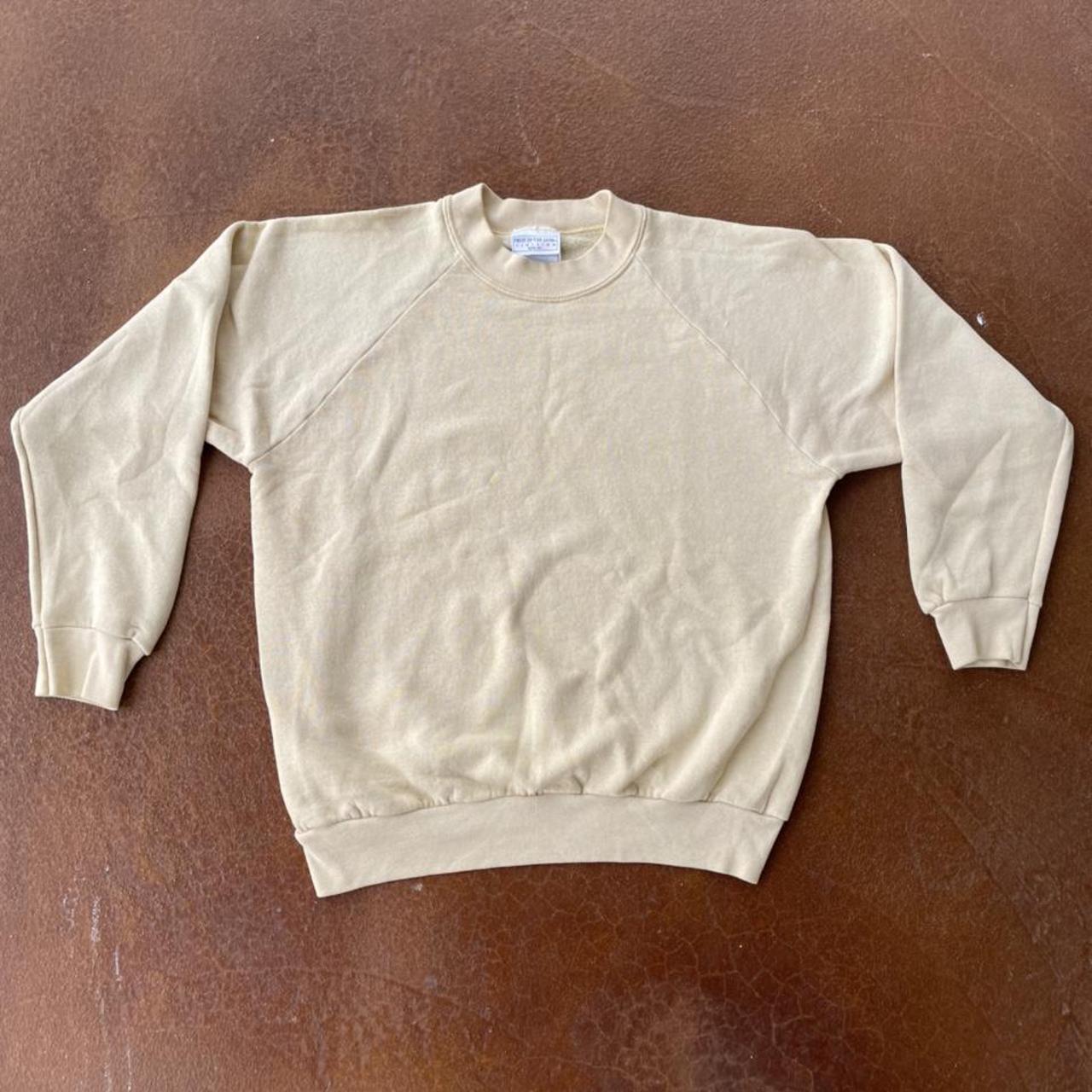 Fruit of the Loom Men's Cream and Yellow Sweatshirt Depop