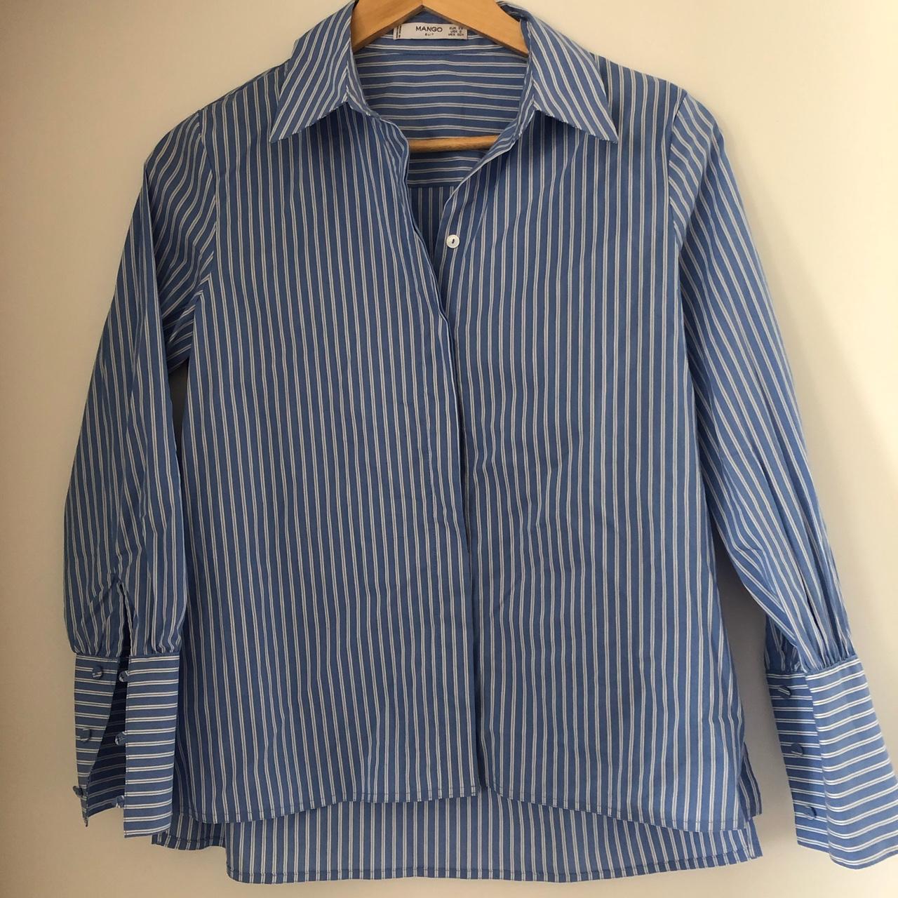 Mango Women's Blue and White Shirt | Depop