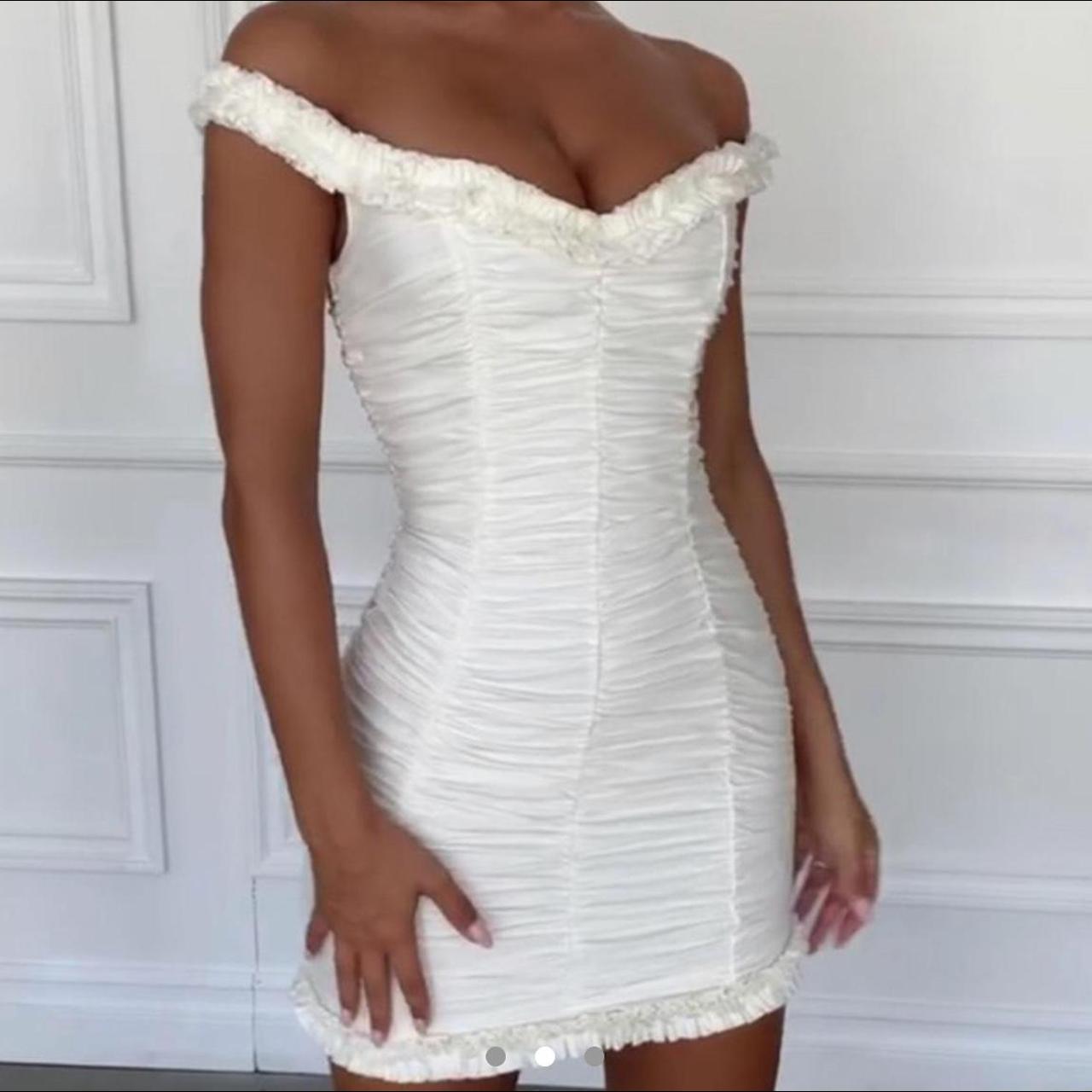 house of cb white off the shoulder dress