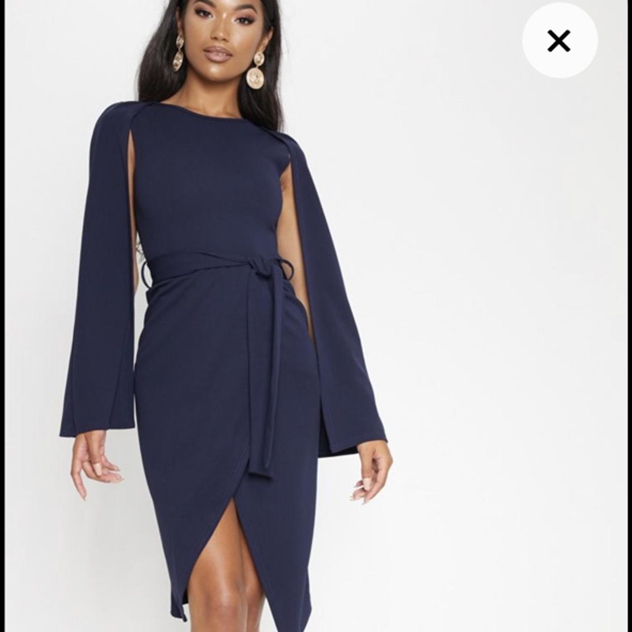 Depop Pretty Little Thing Blue Wrap Dress Pretty Little Thing Navy