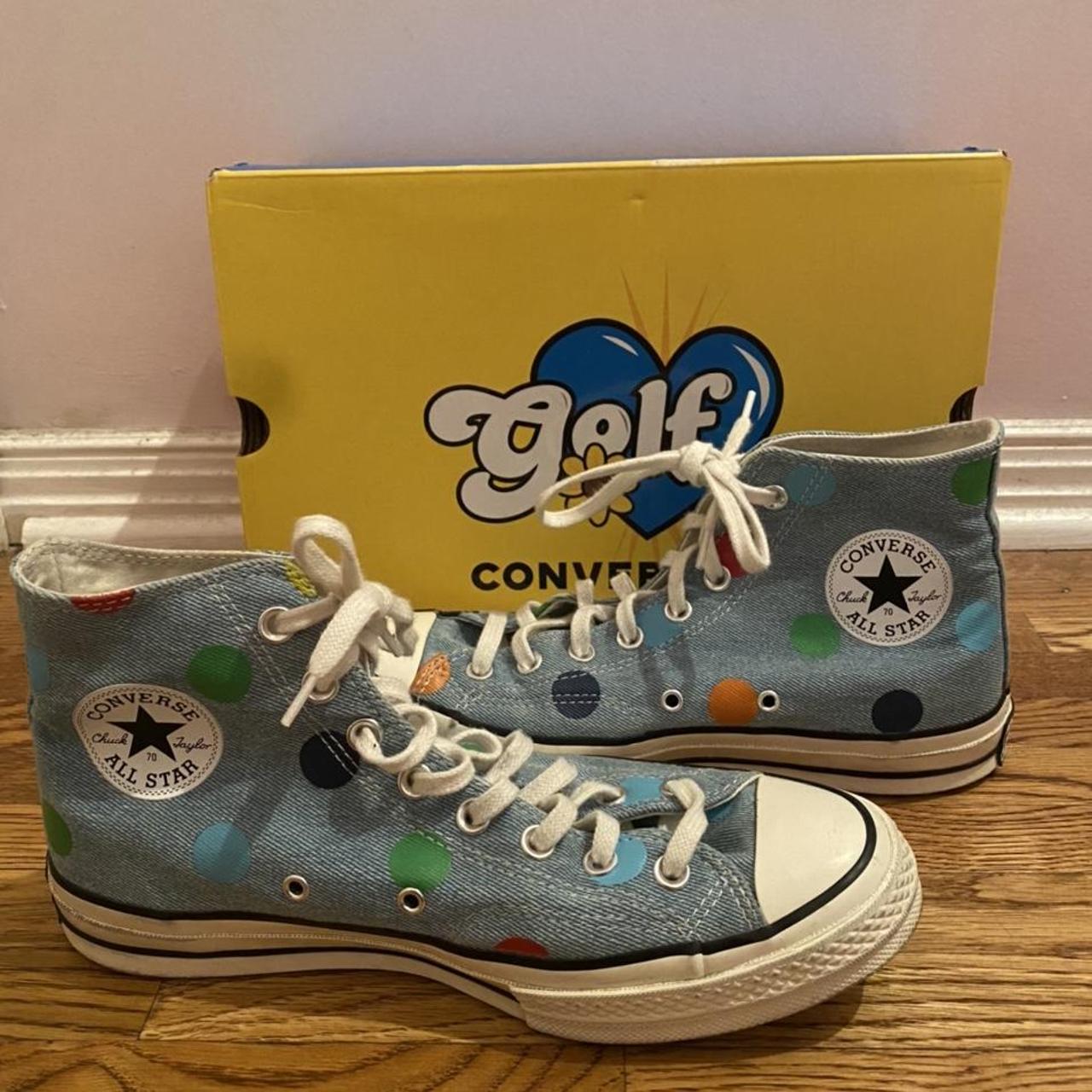 Golf Wang Converse - denim polka dot chuck 70... - Depop