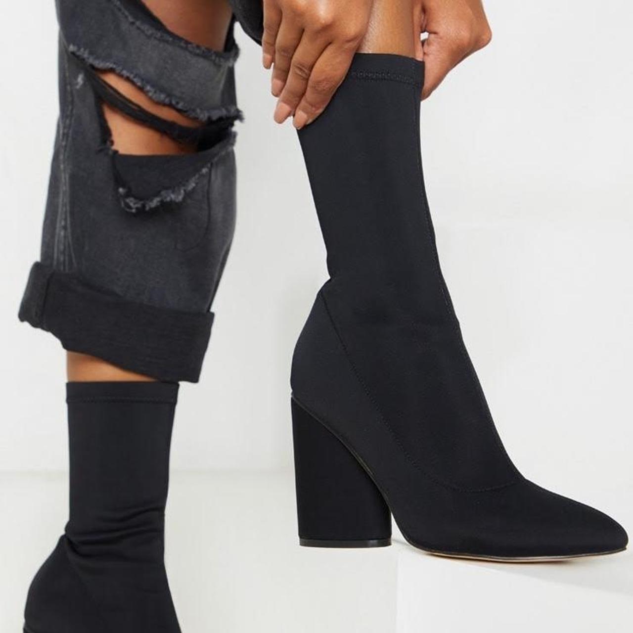 black chunky heel sock boots