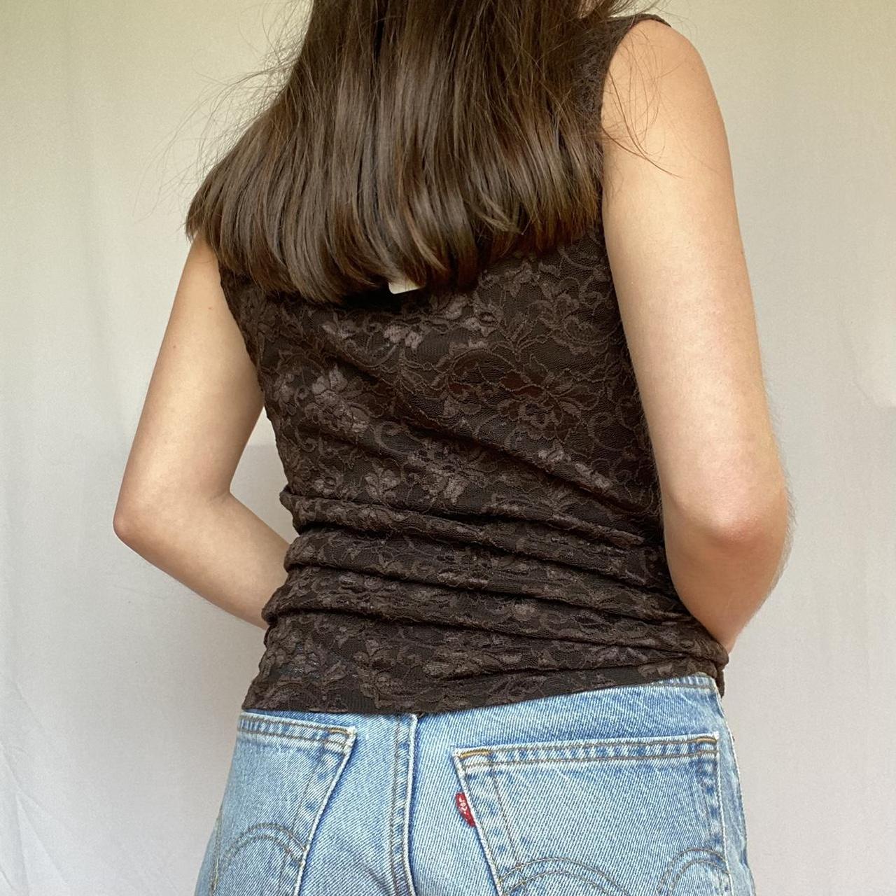 Brown lace tank top Y2k tank top with twist in... Depop