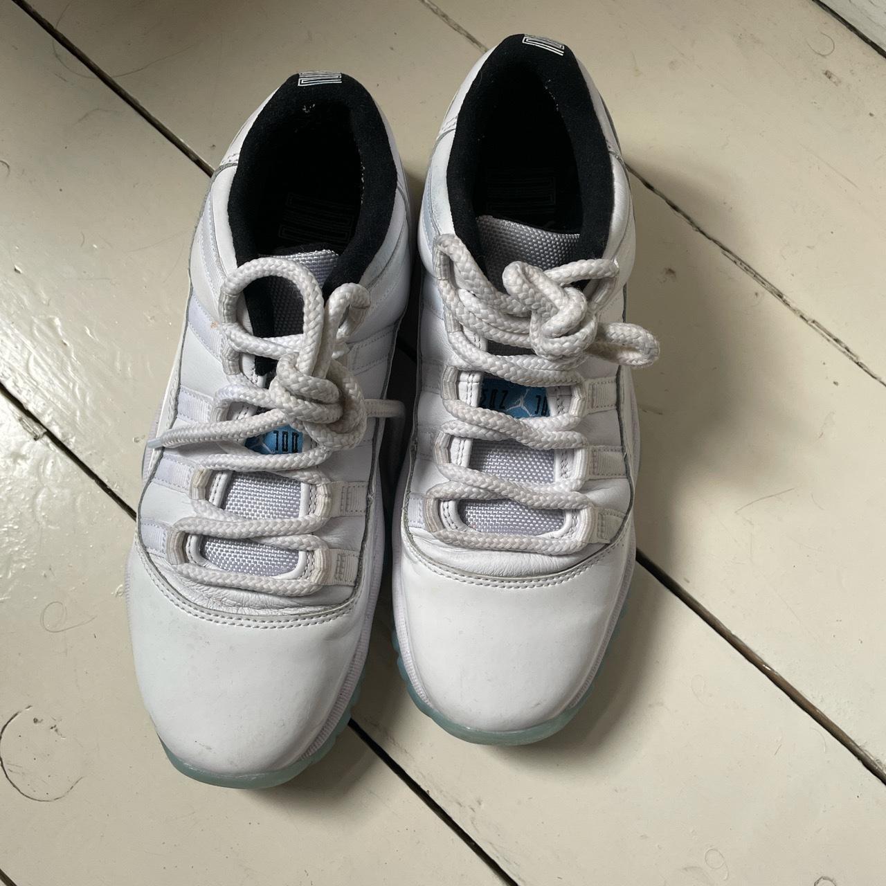 air jordan 11 retro low white / legend blue size UK... - Depop