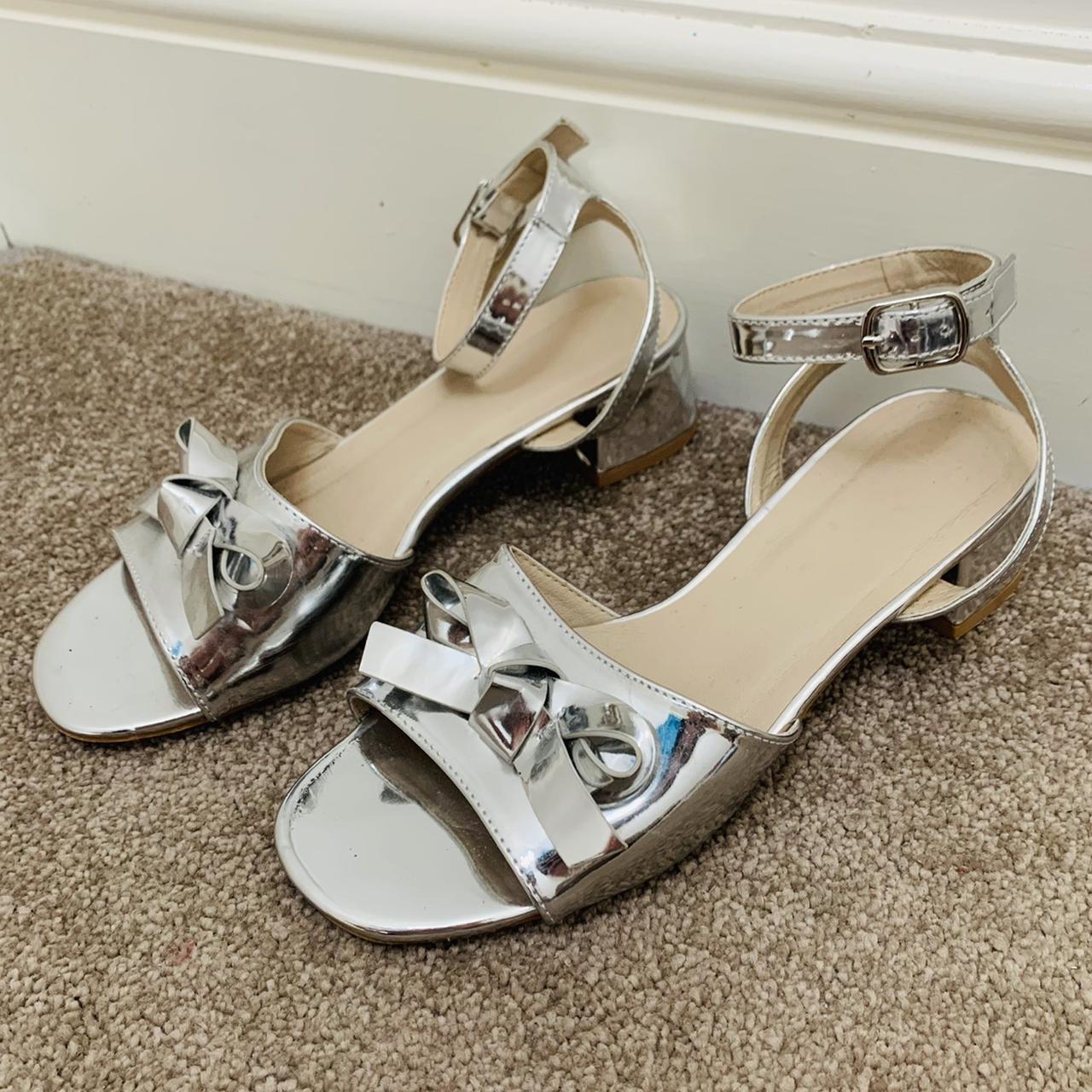 Asos Menina Silver Metallic Cork Platform Sandals... - Depop