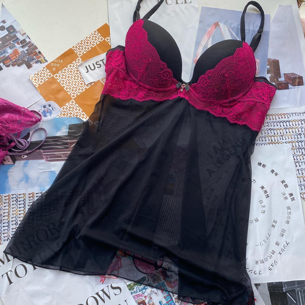 Boutique La Vie en Rose Dress fuchsia pink on black... Depop