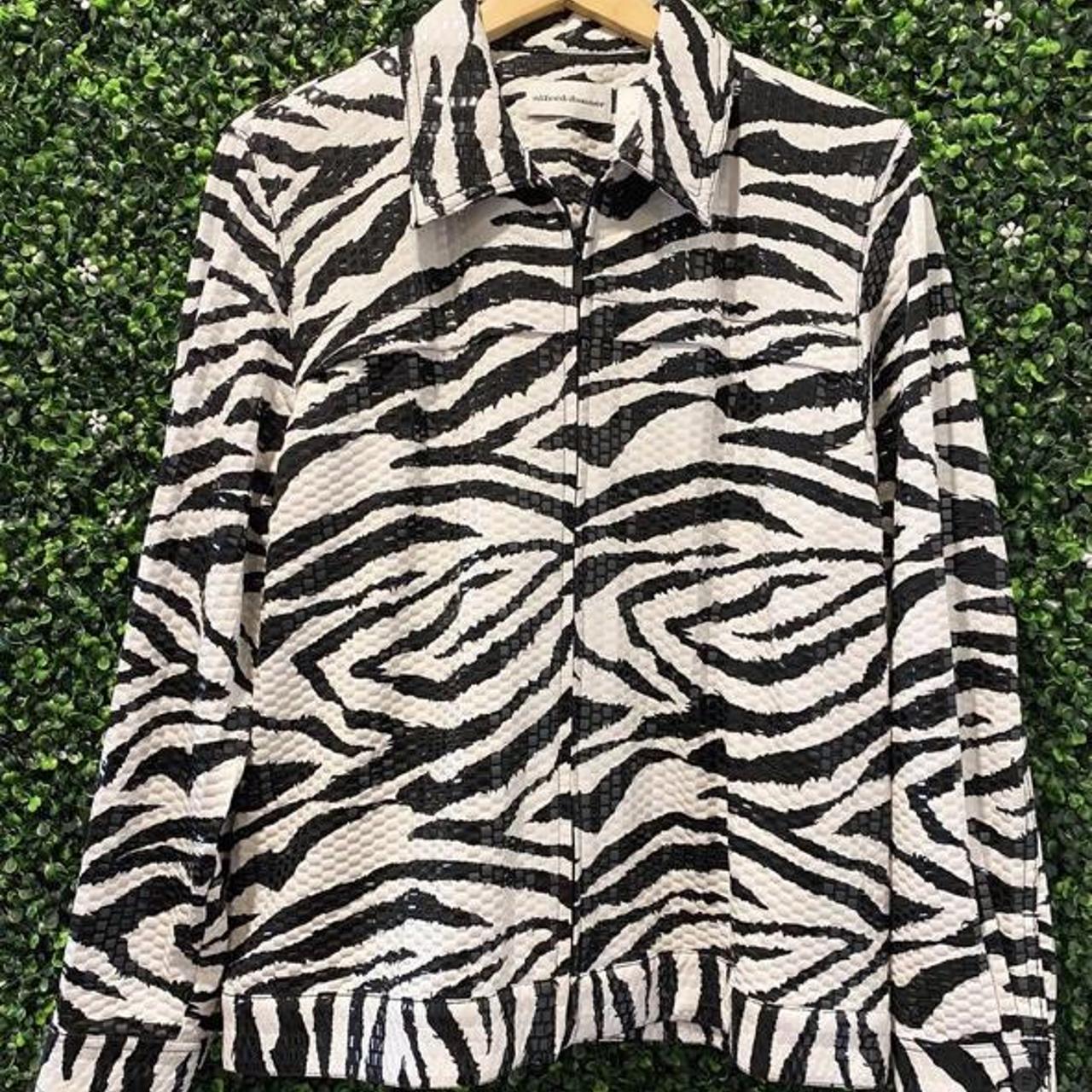 Zebra print zip jacket with shiny texture. Alfred... Depop