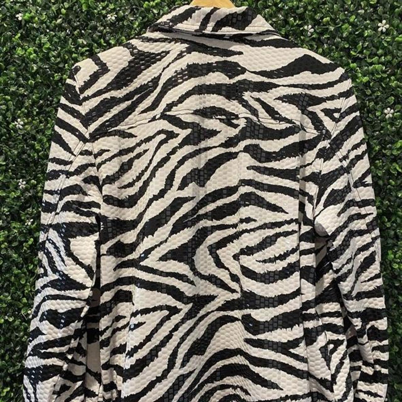 Zebra print zip jacket with shiny texture. Alfred... - Depop