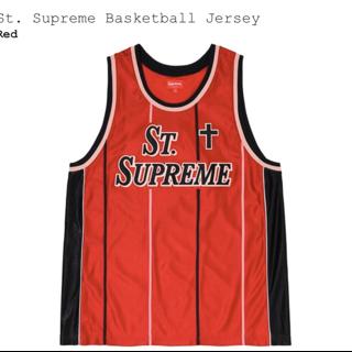 Red Supreme rhinestone SS19 basketball jersey worn - Depop