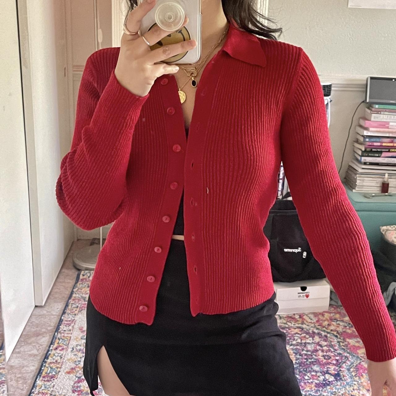 Express Women's Red Cardigan Depop
