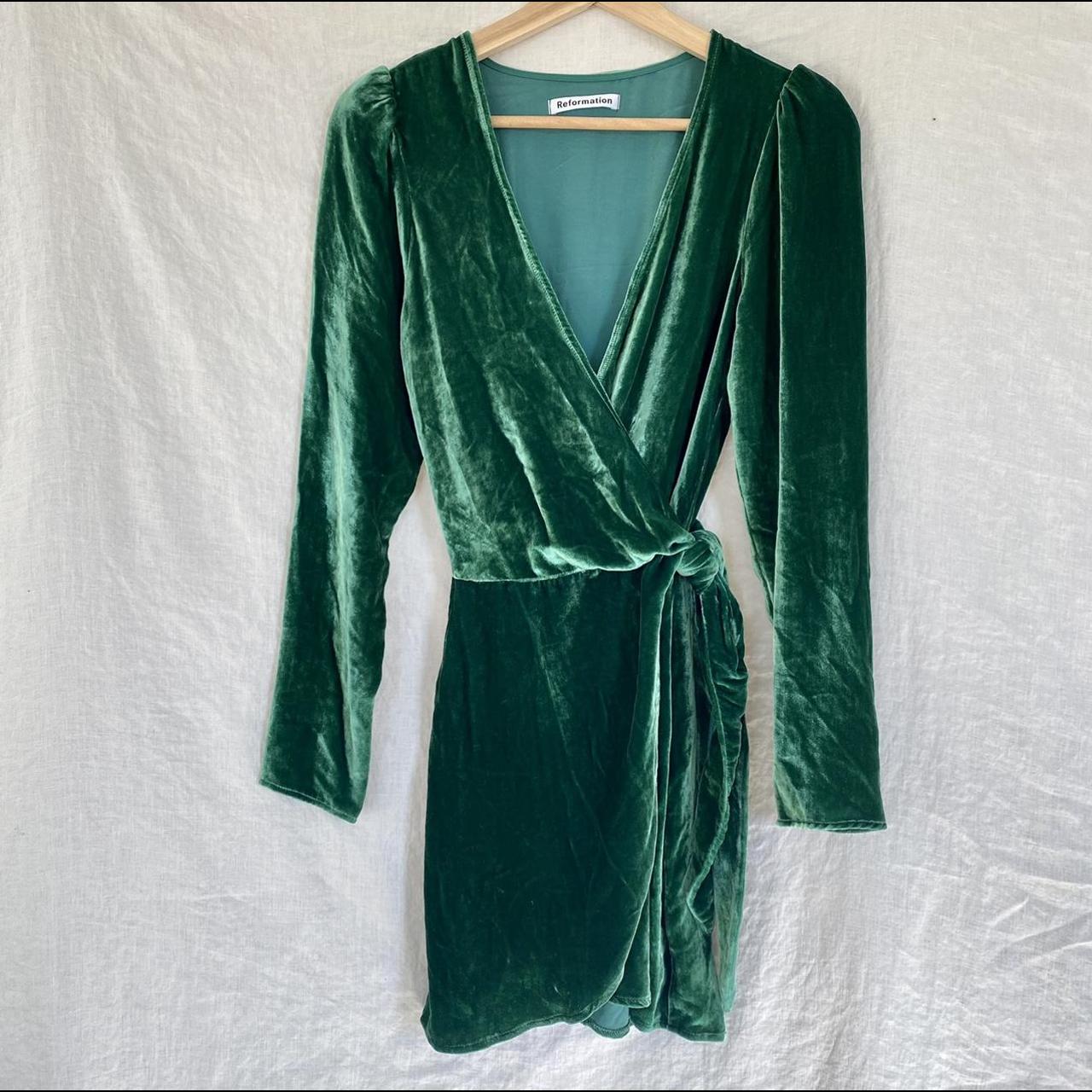 Reformation green velvet wrap dress ...