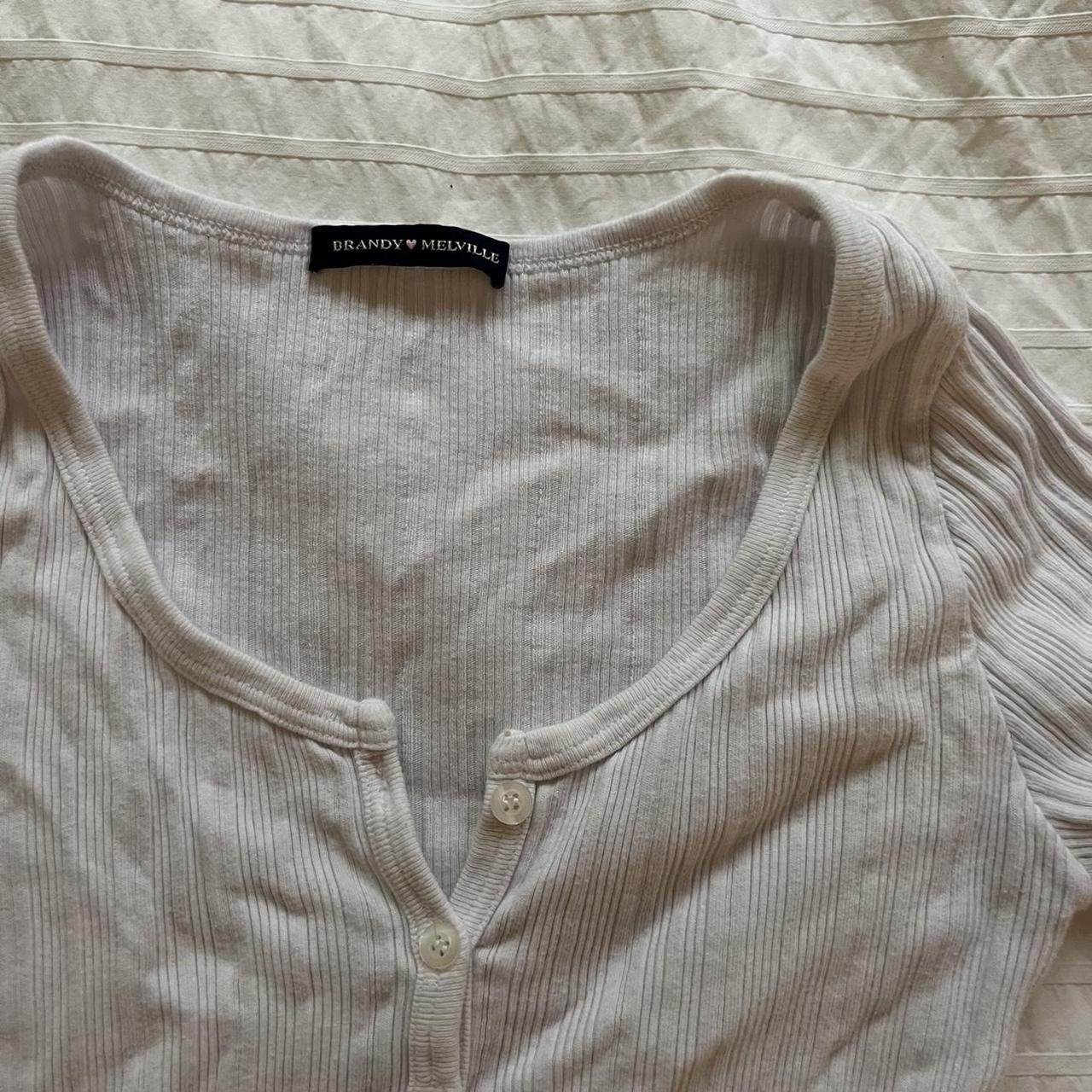 BRANDY MELVILLE ribbed white long sleeve with little... - Depop