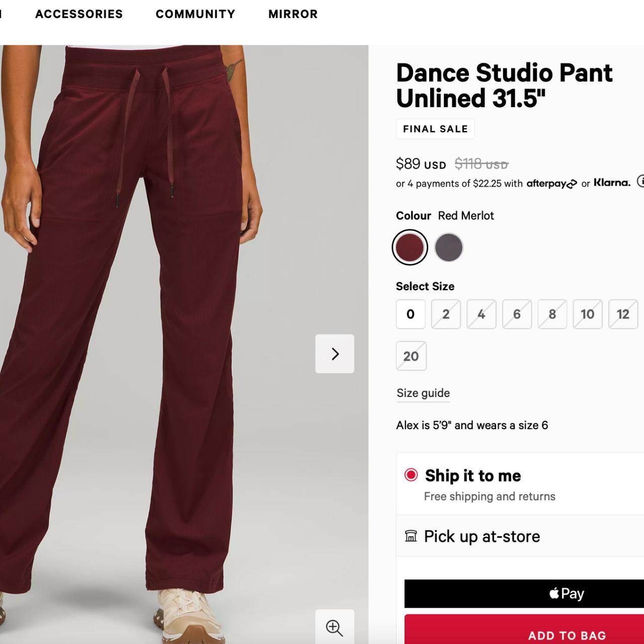 LULULEMON dance studio pants. Maroon. Size 8. Worn - Depop