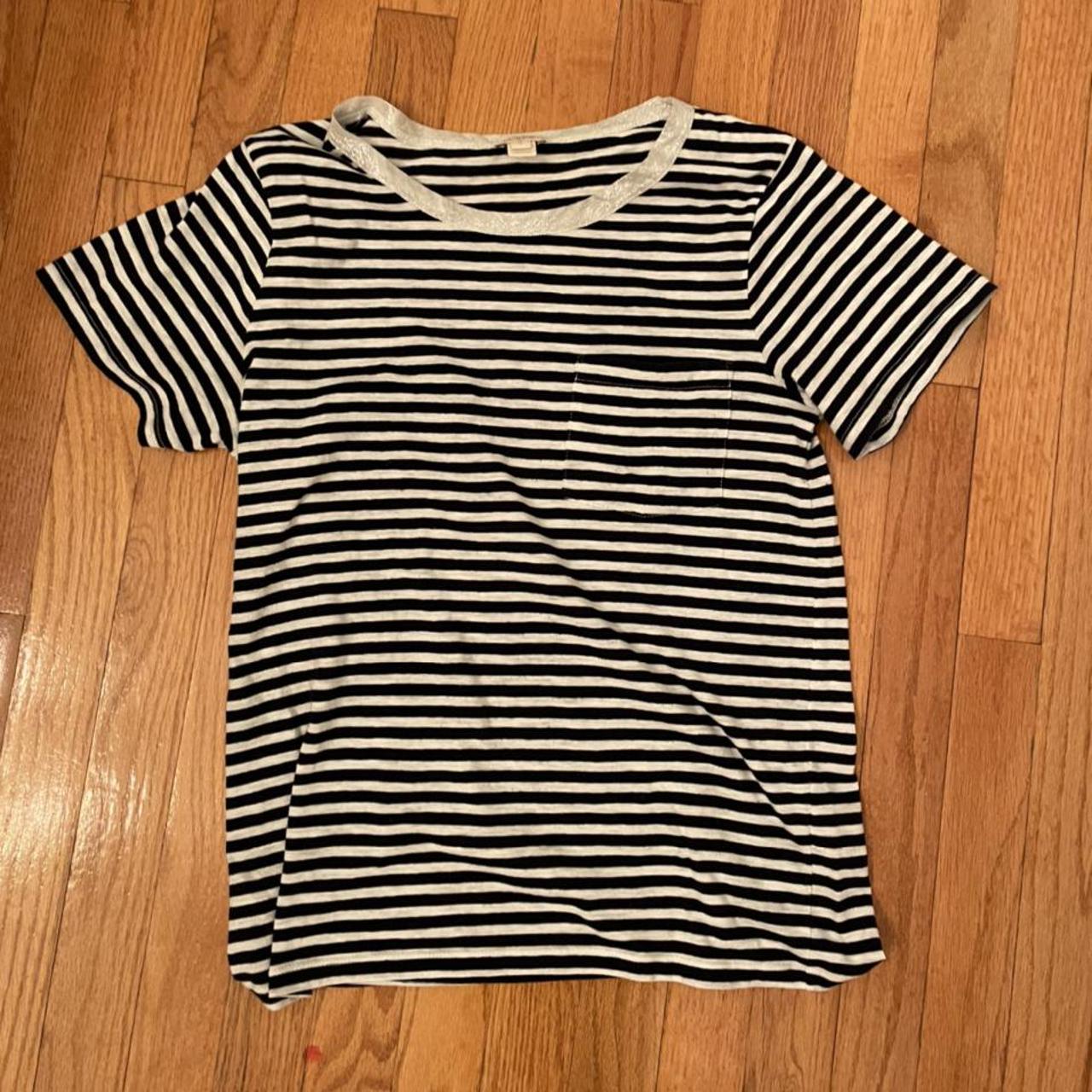 J crew sparkly neck t-shirt stripped black and... - Depop