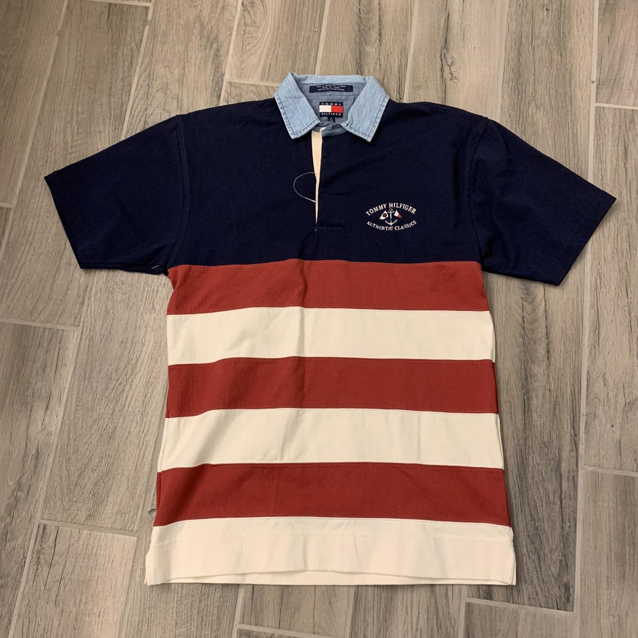 Tommy hilfiger men's striped collar outlet polo