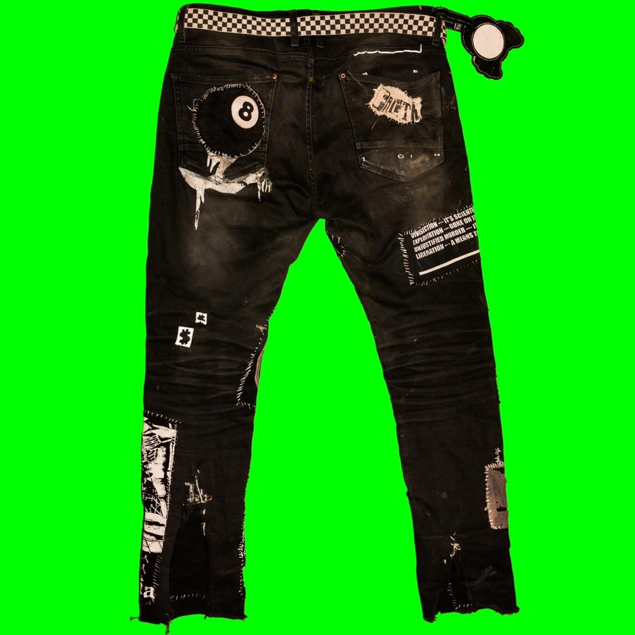 Crustpunk black & white patchwork pants. Patches...