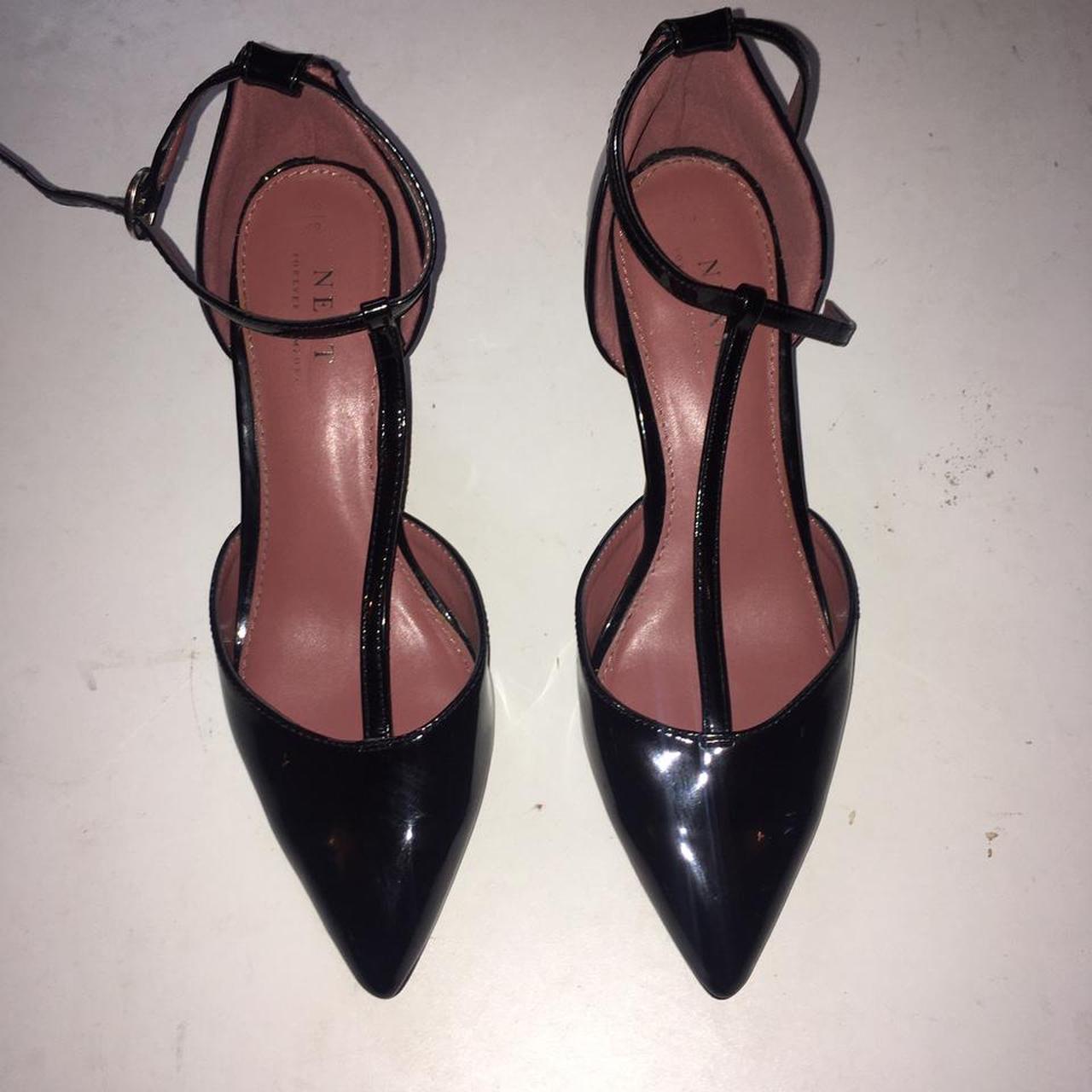 Ladies stunning black leather patent t bar shoes... - Depop