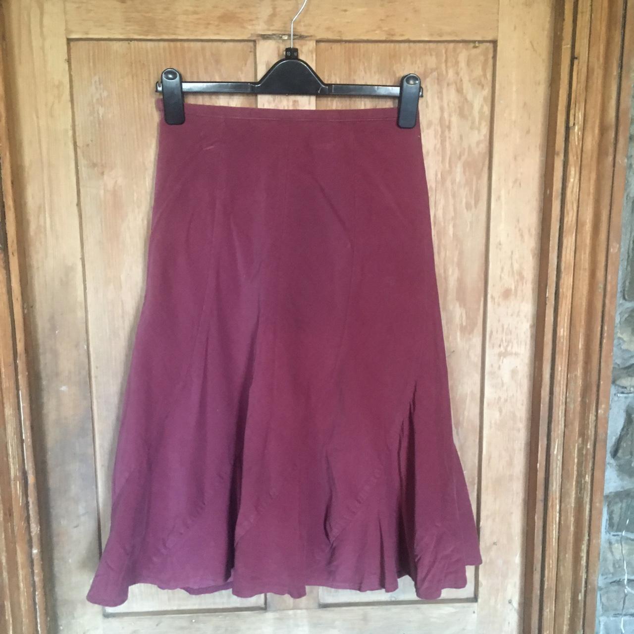 Ladies stunning burgundy cotton traders skirt size... Depop