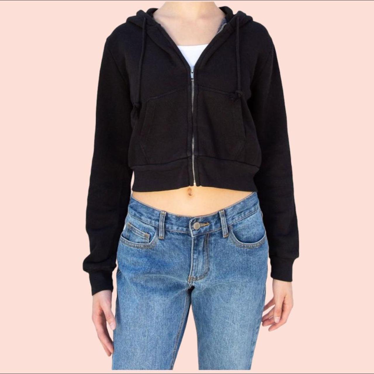 Brandy Melville Black Crop Zip-up Hoodie Sweater Jacket
