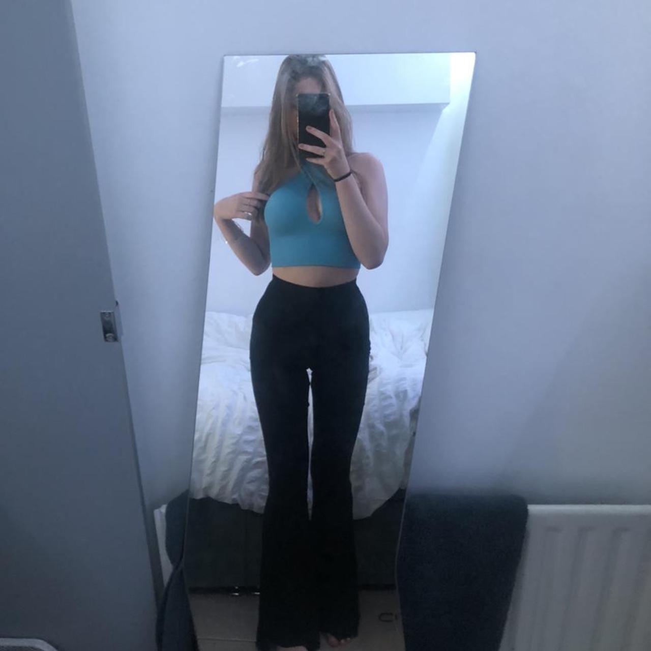 plt black flares, barely worn as they don’t fit,... - Depop