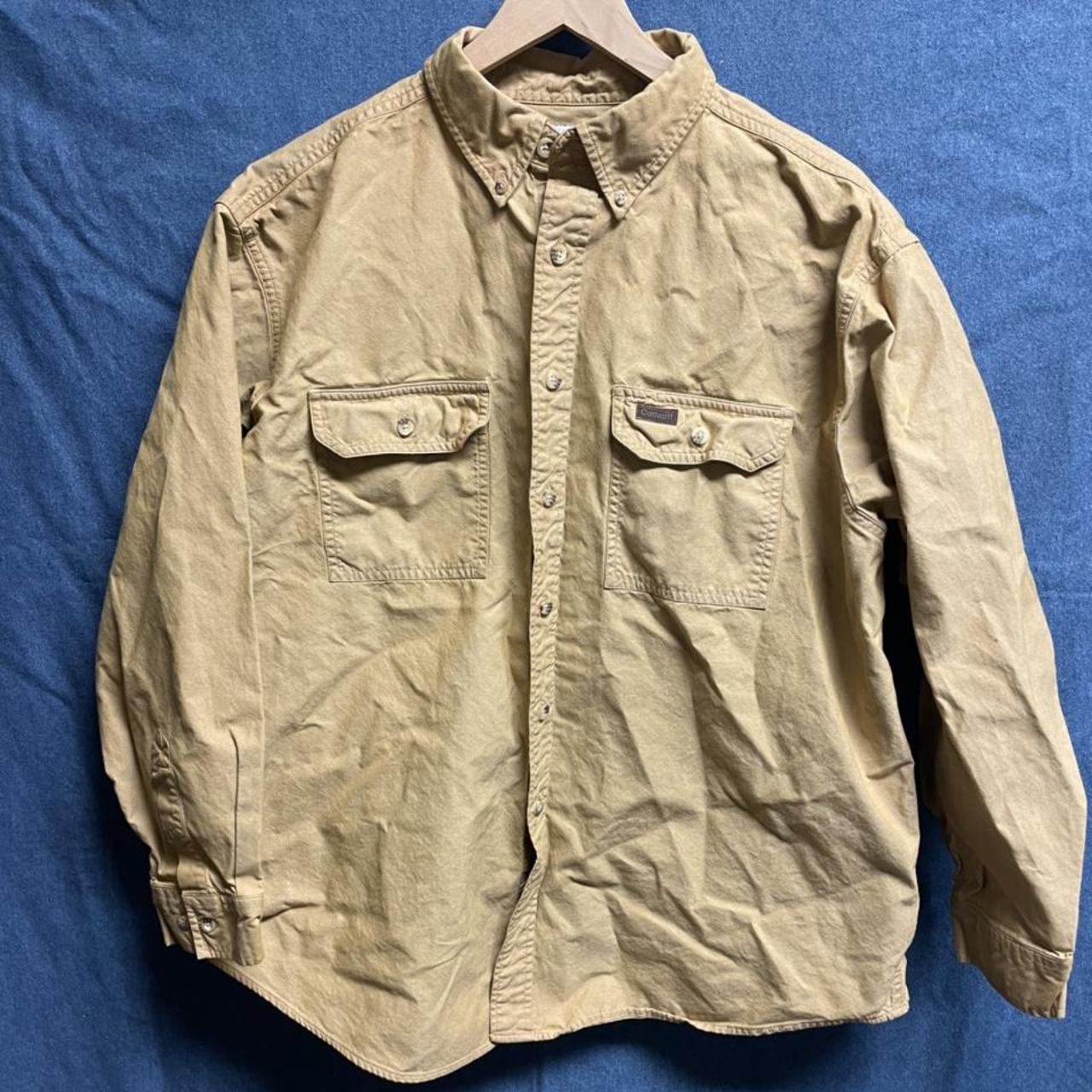 Vintage carhartt work button up shirt brown. This... - Depop