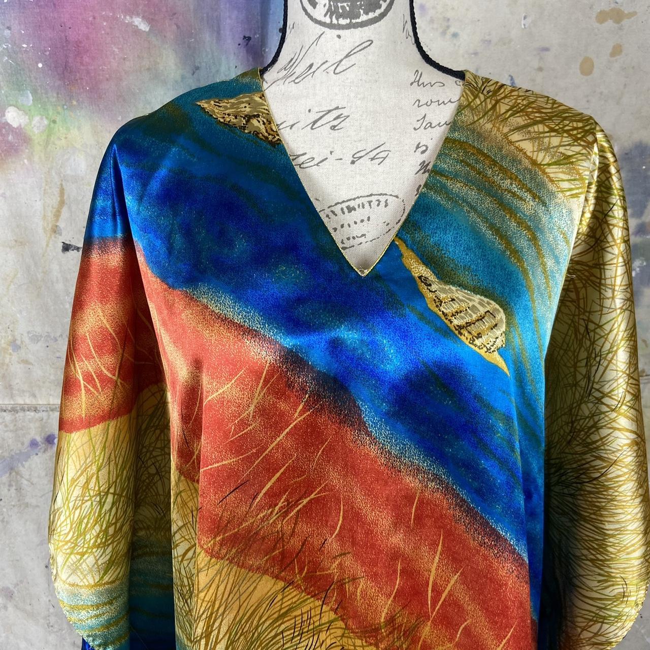 Vintage polyester, ocean beach print, oversized... Depop