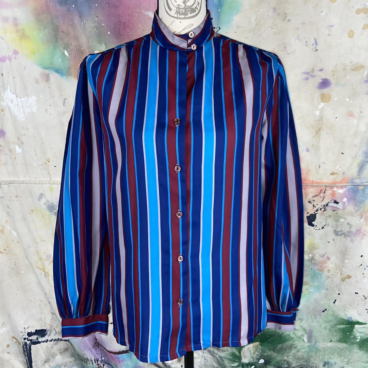 Vintage striped collarless button down blouse. This... - Depop