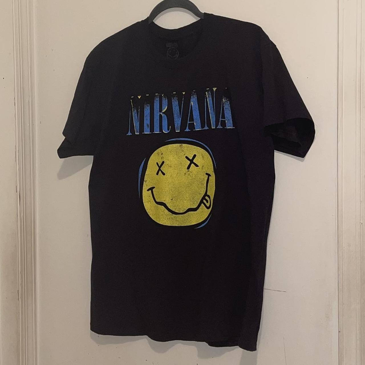 NIRVANA SMILEY TEE SHIRT LIKE NEW WORN ONCE SIZE... - Depop