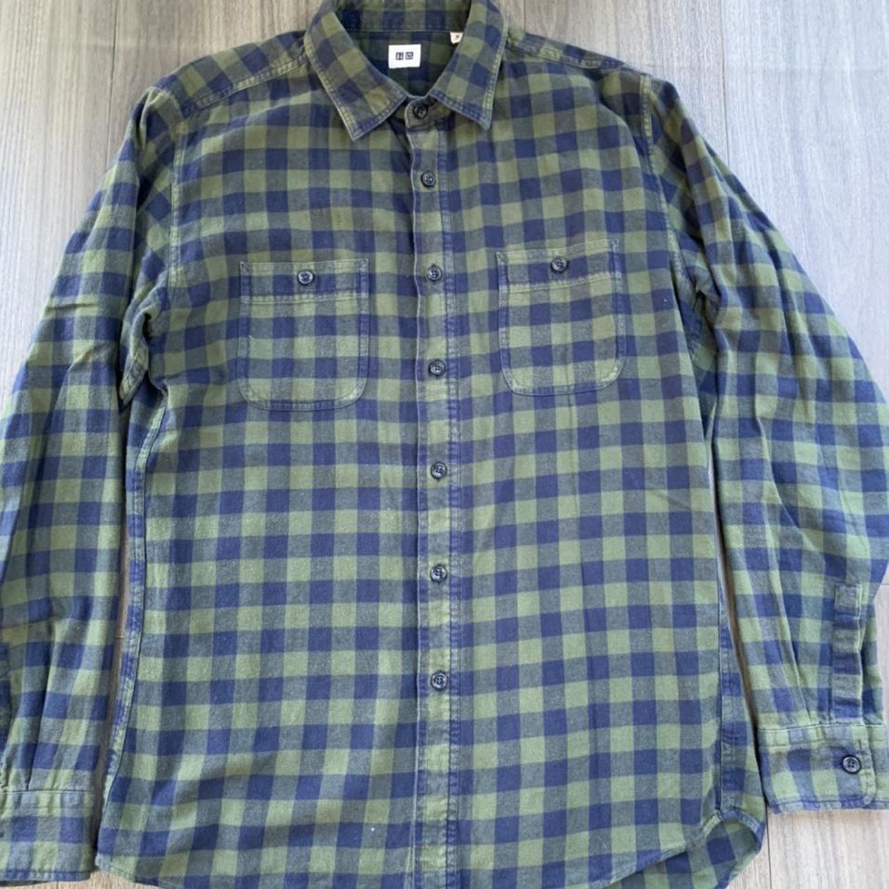 Uniqlo checkered green and blue shirt top, mens size... - Depop