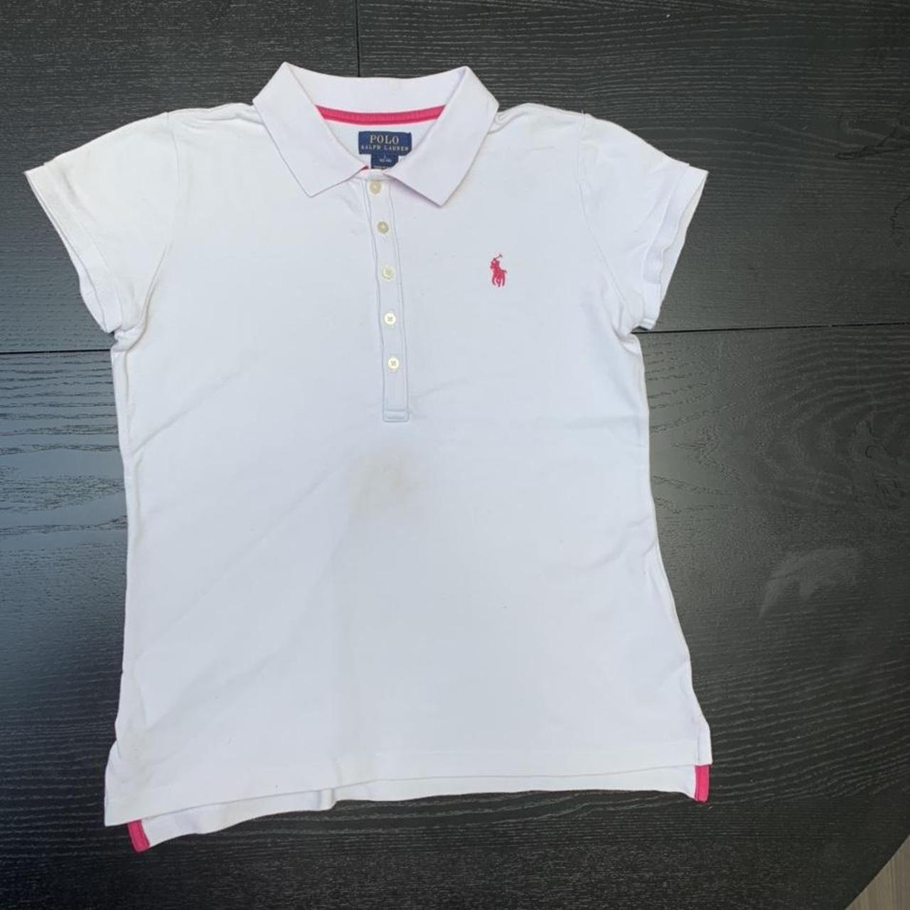 white polo t shirt with pink horse