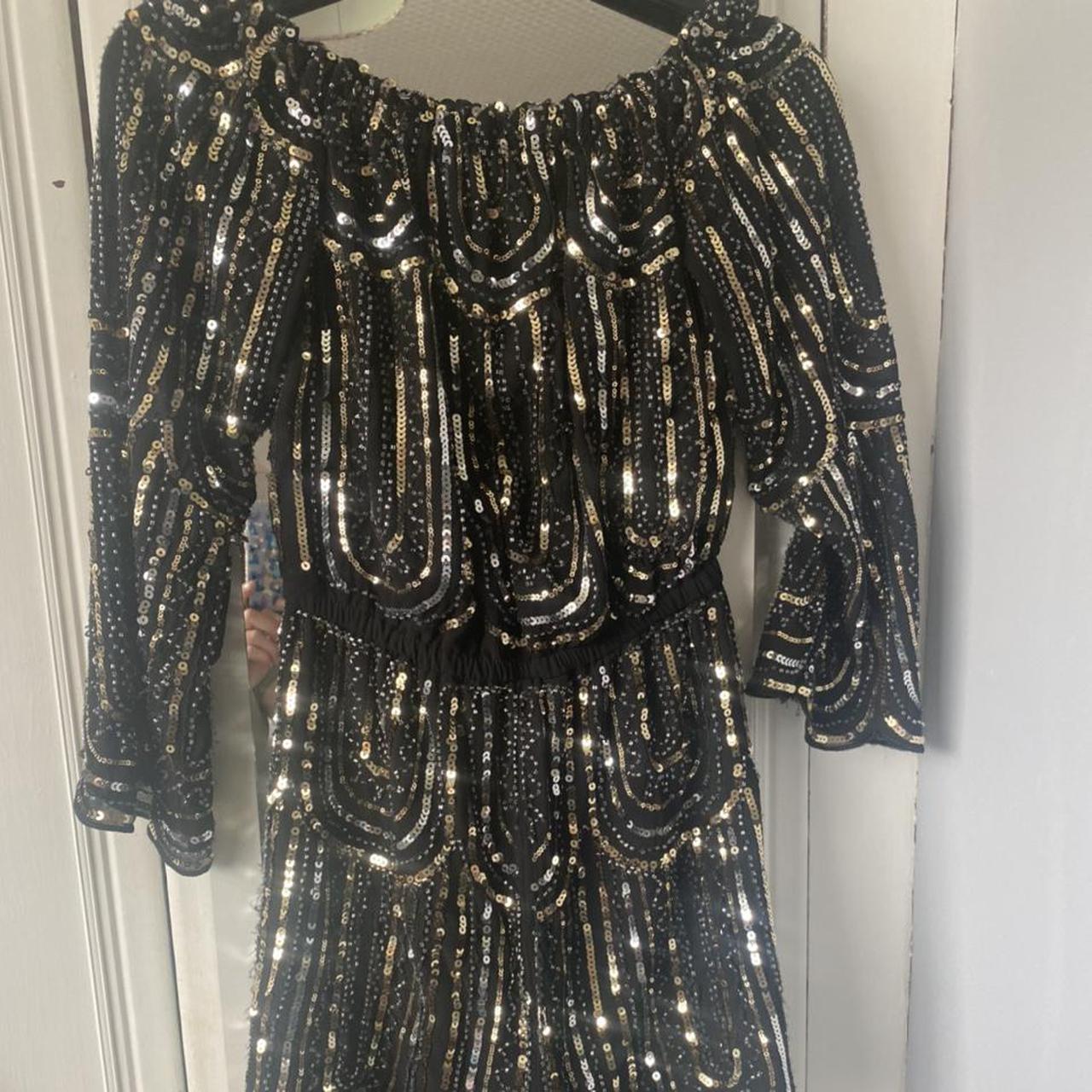 quiz black and gold sequin off the shoulder play... - Depop