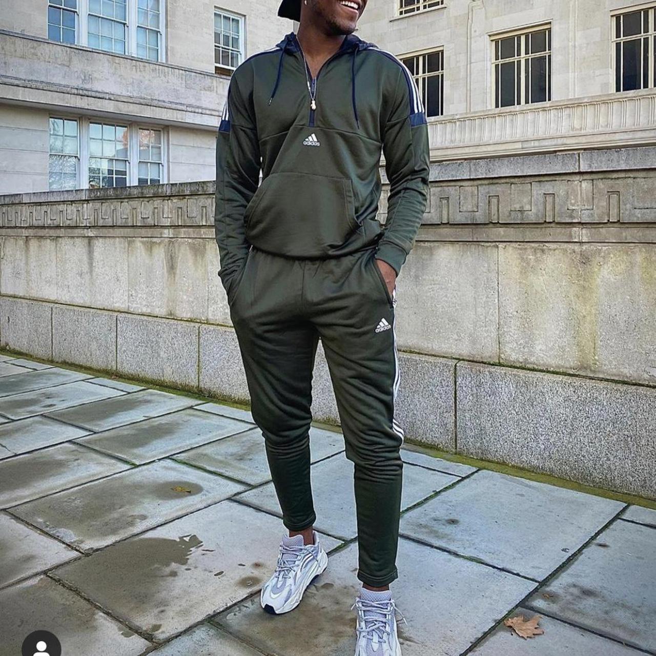 Army Green Addidas 1/4 Zip Tracksuit - Depop