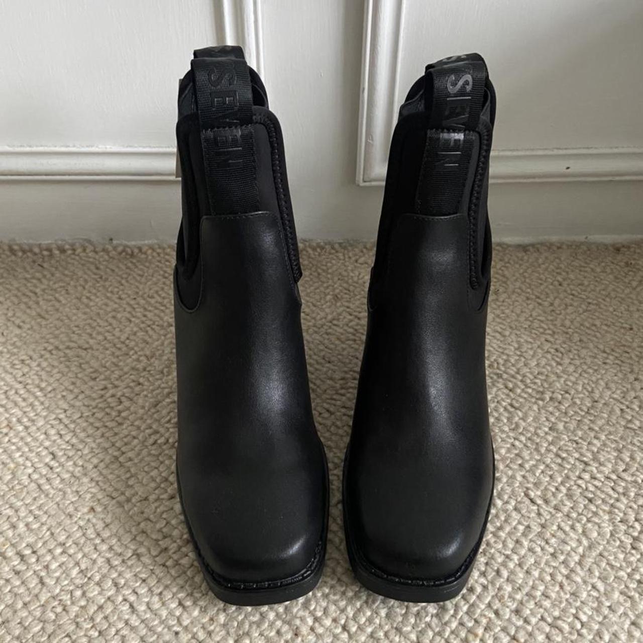 black leather square toe cowboy boots in black.... - Depop