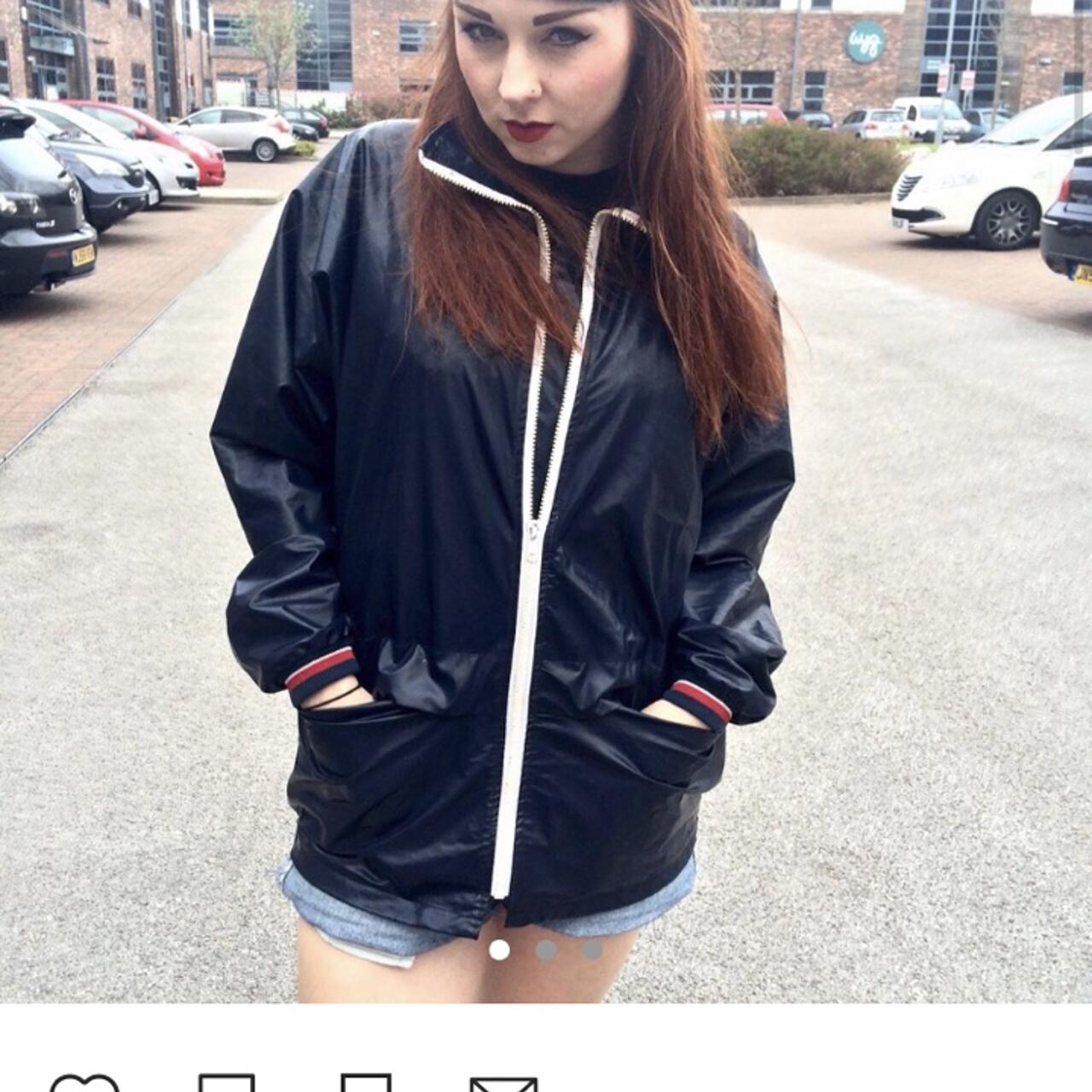 vintage bomber jacket made of vinyl type material Depop