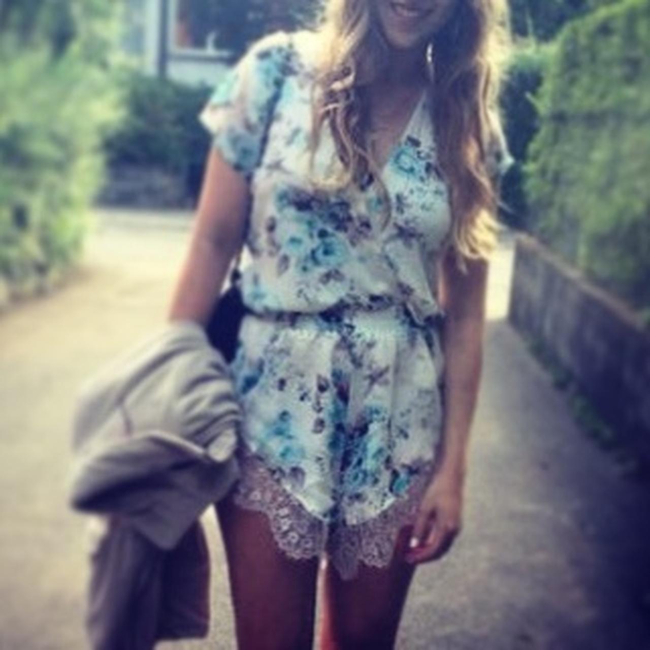 Blue Roses Women's Blue and White Playsuit-romper (3)