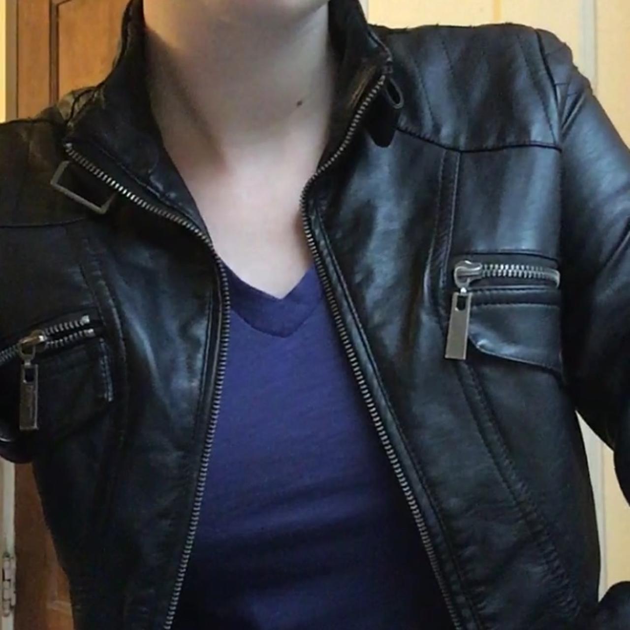 Awesome black faux leather jacket. Xs, true to size.... - Depop