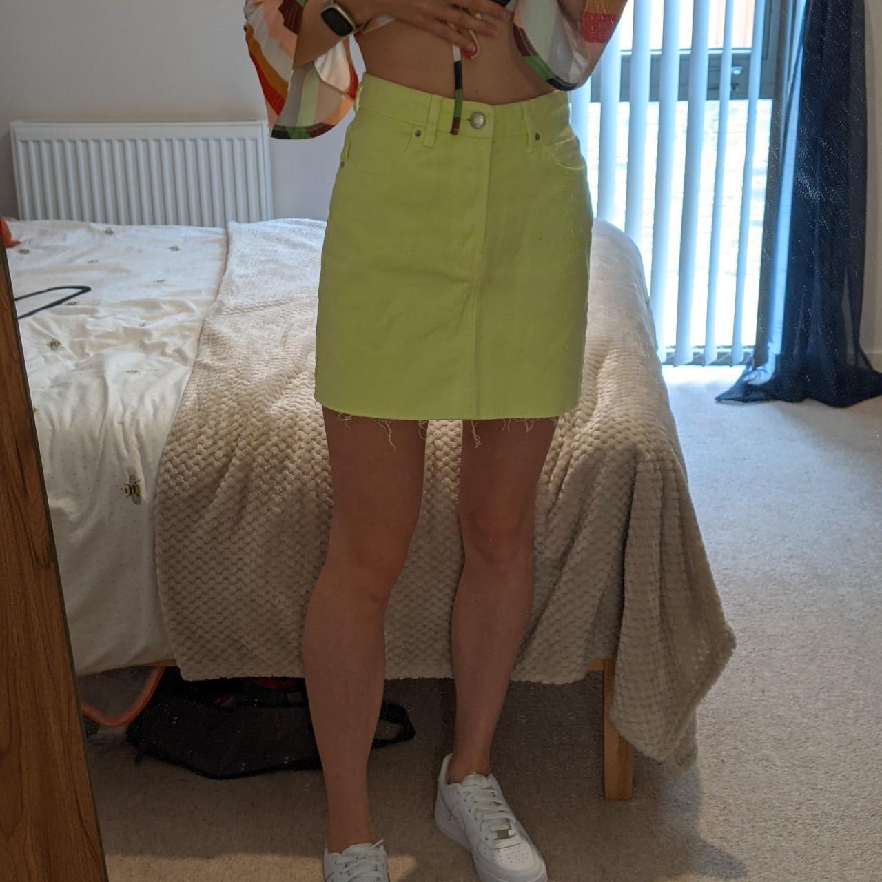 Neon yellow denim skirt fashion