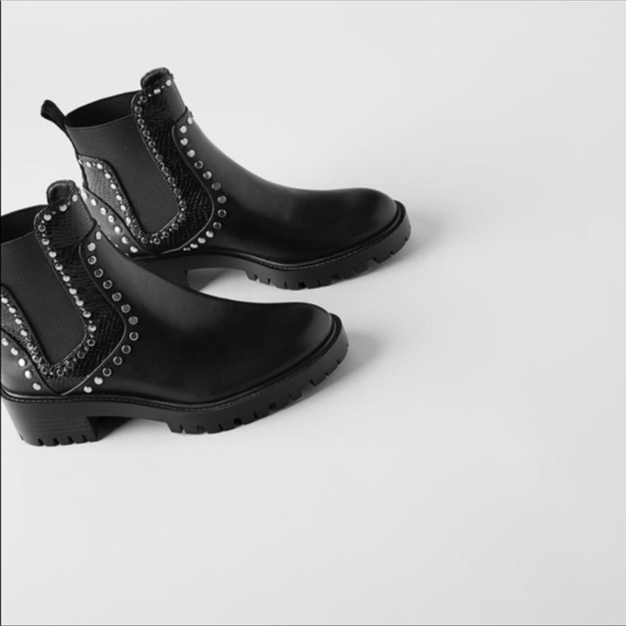 Zara lug sole ankle boots Size 8 Studded detail... Depop