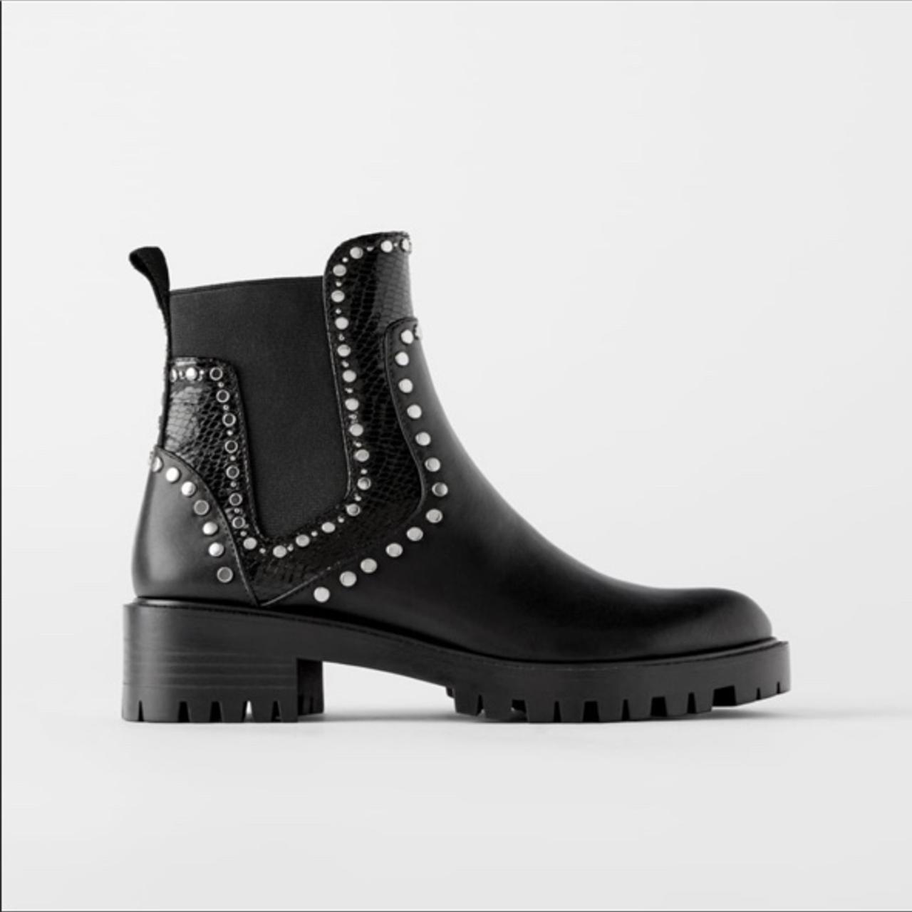 Zara lug sole ankle boots Size 8 Studded detail... Depop