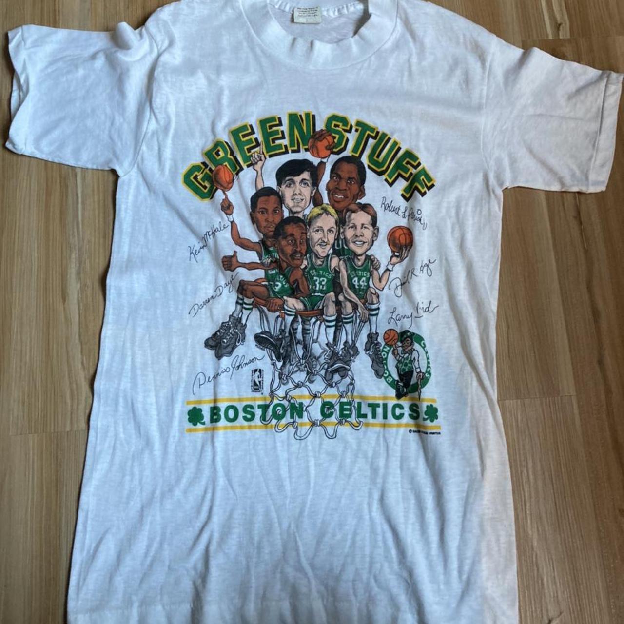 Vintage 80s Boston Celtics Green Stuff Roster T-Shirt Size S USA made  Caricature