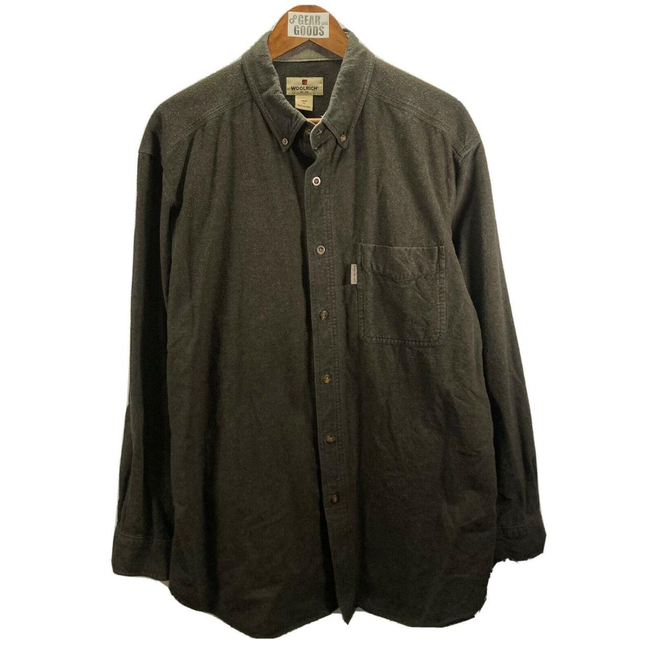 Woolrich Button Up Olive Green Gray Flannel Long... - Depop
