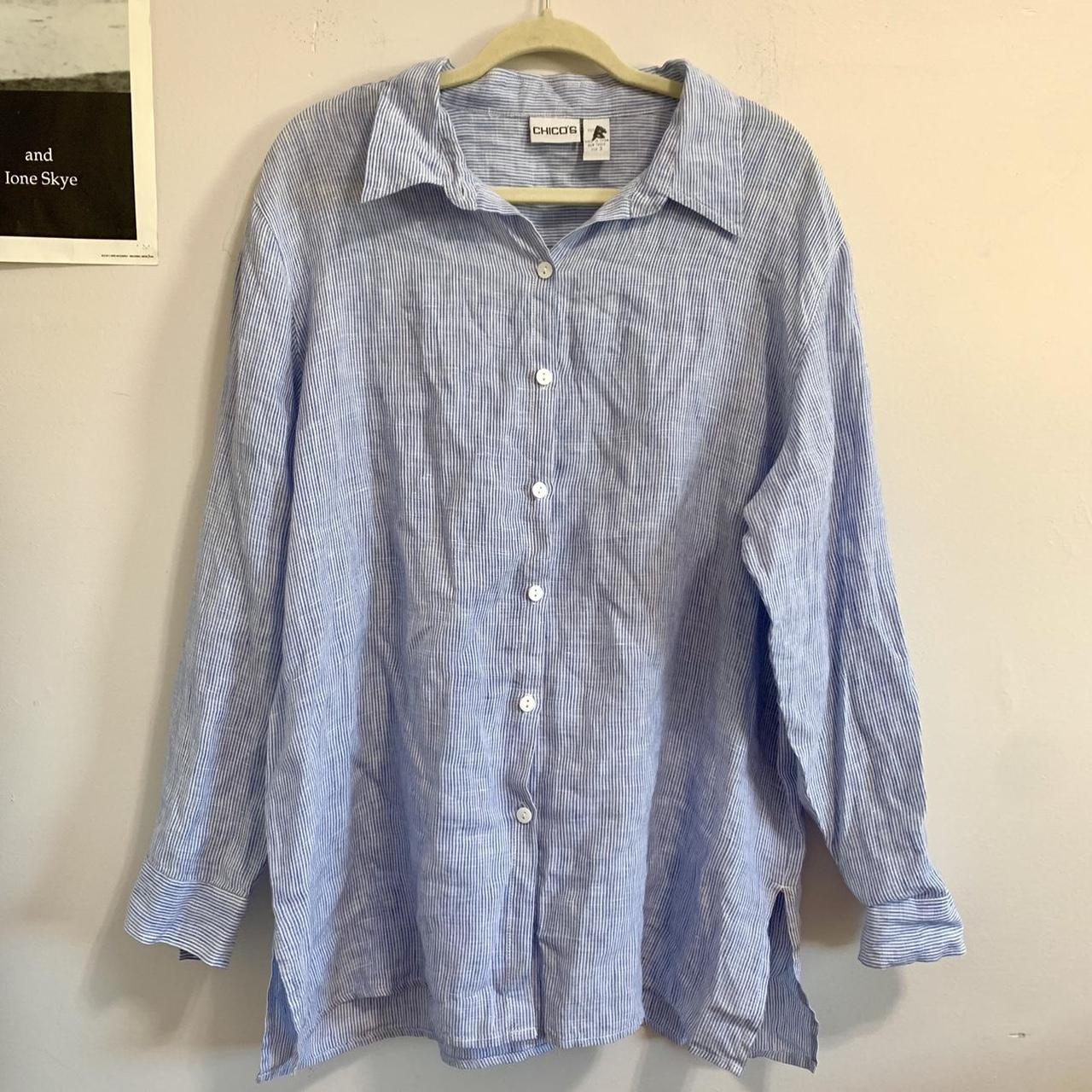 Chico's Women's White and Blue Shirt | Depop