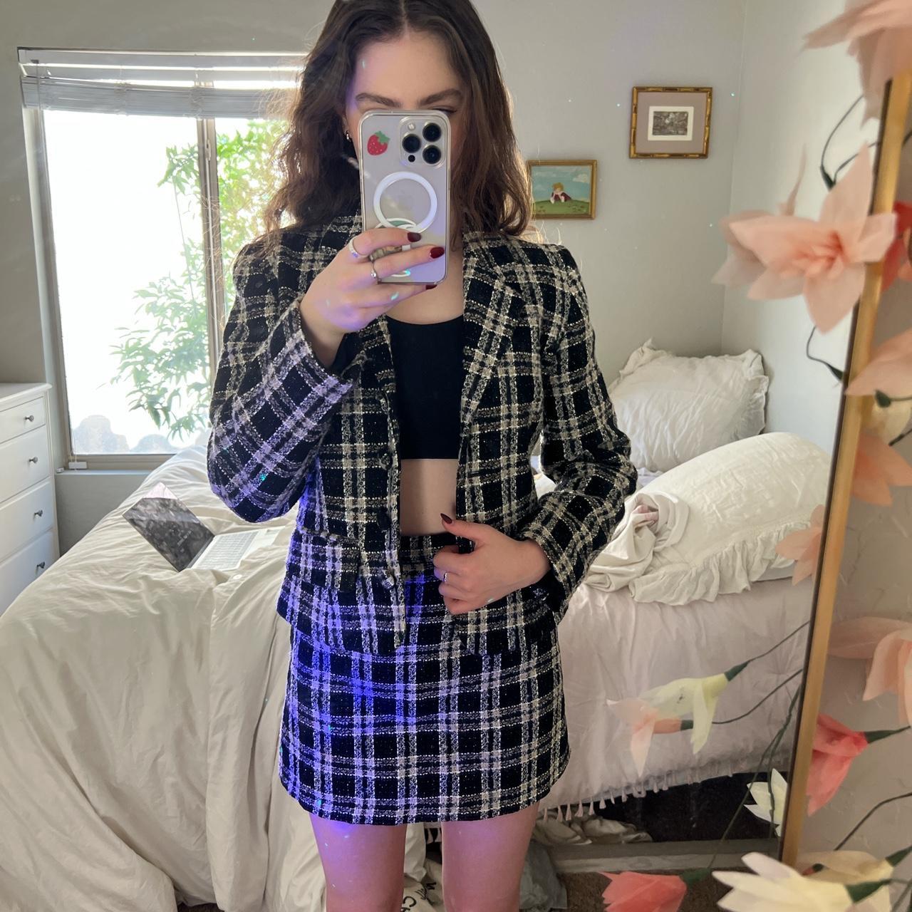 Black and white outlet plaid skirt and blazer