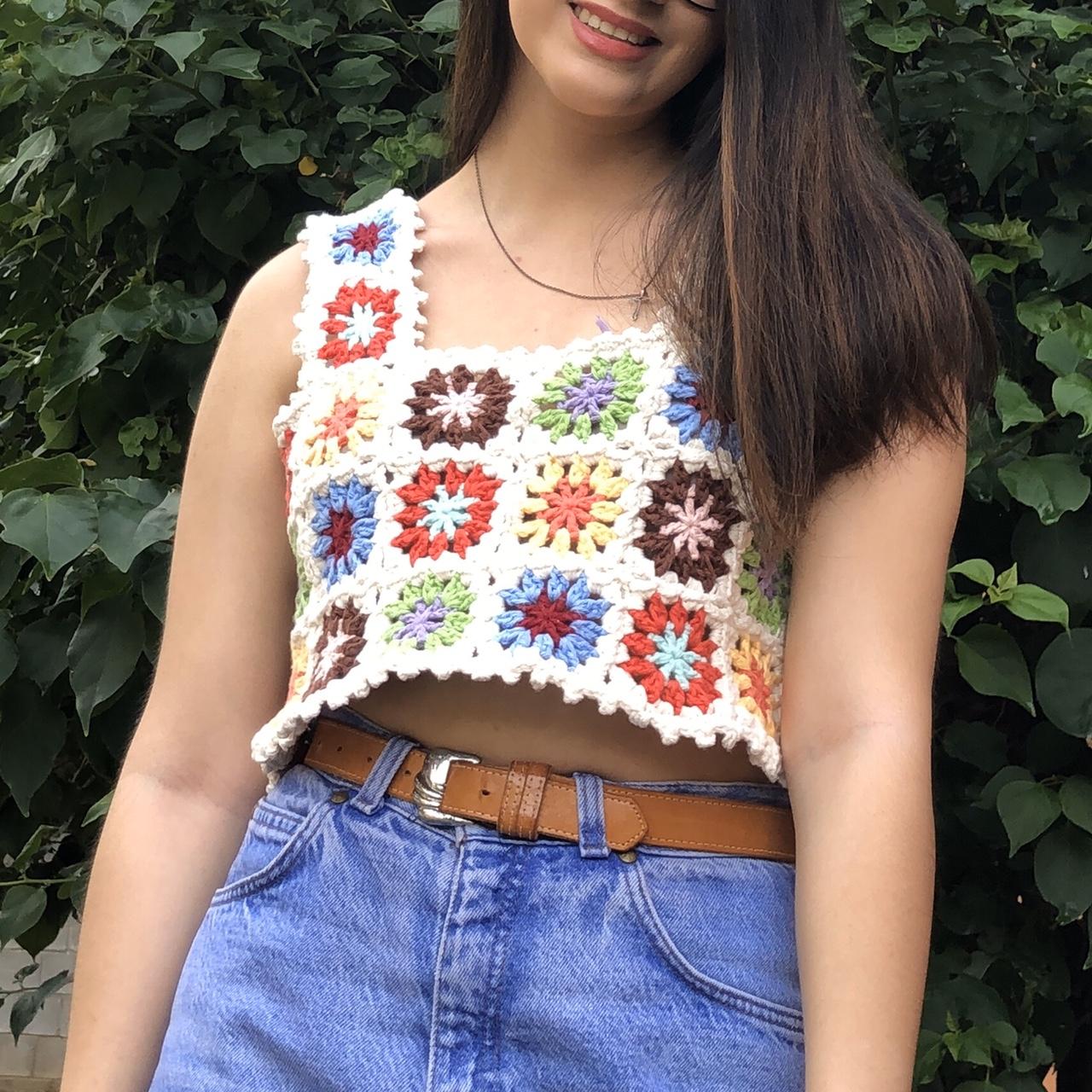 70’s inspired granny square crop top! Handmade... - Depop