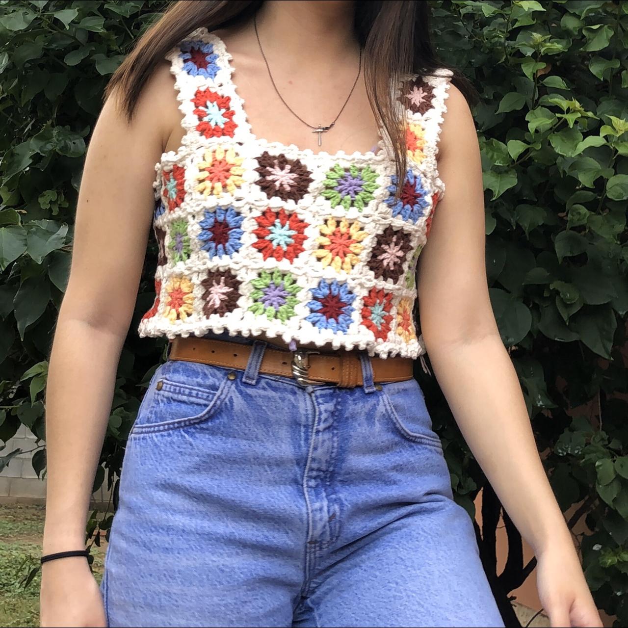 70’s inspired granny square crop top! Handmade... - Depop