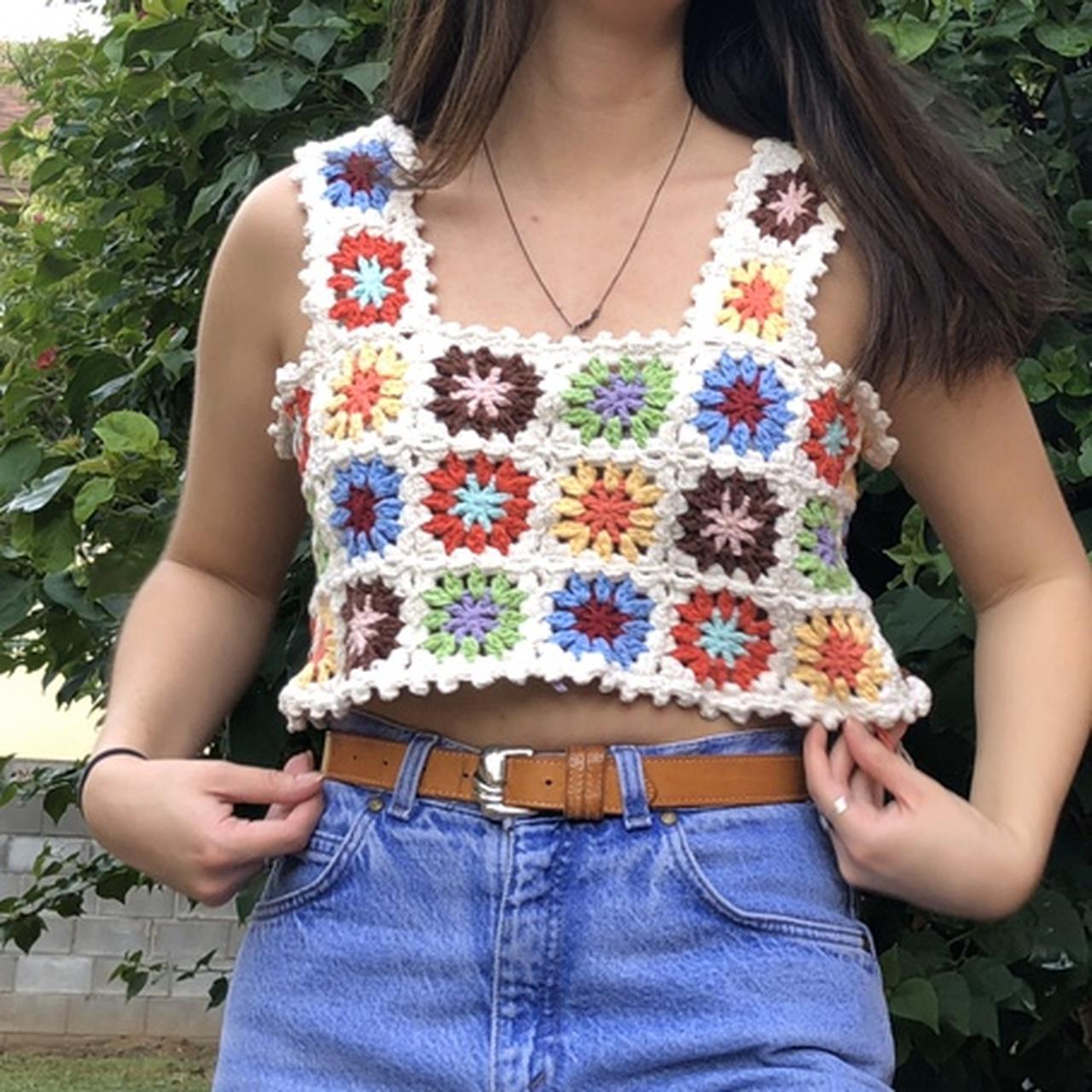 70’s inspired granny square crop top! Handmade... - Depop